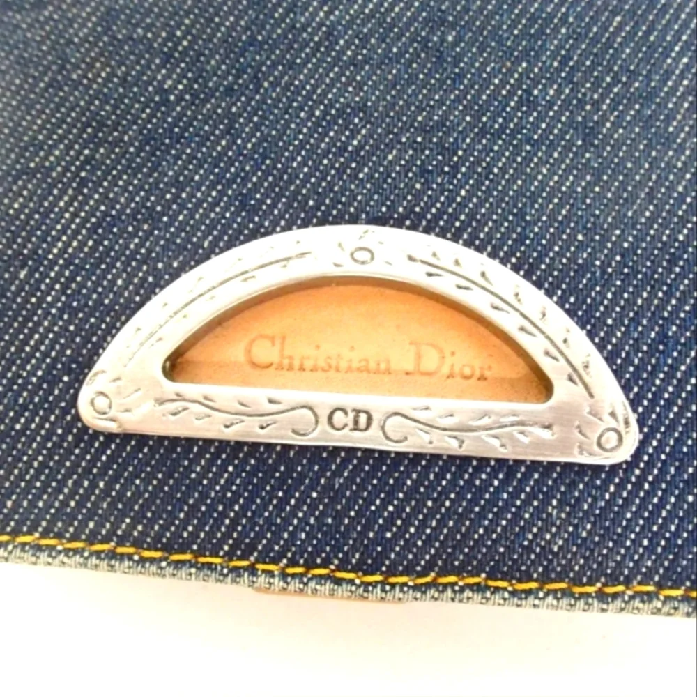RARE CHRISTIAN DIOR RU 1929 WALLET BLUE DENIUM COTTON & CAMEL LEATHER
